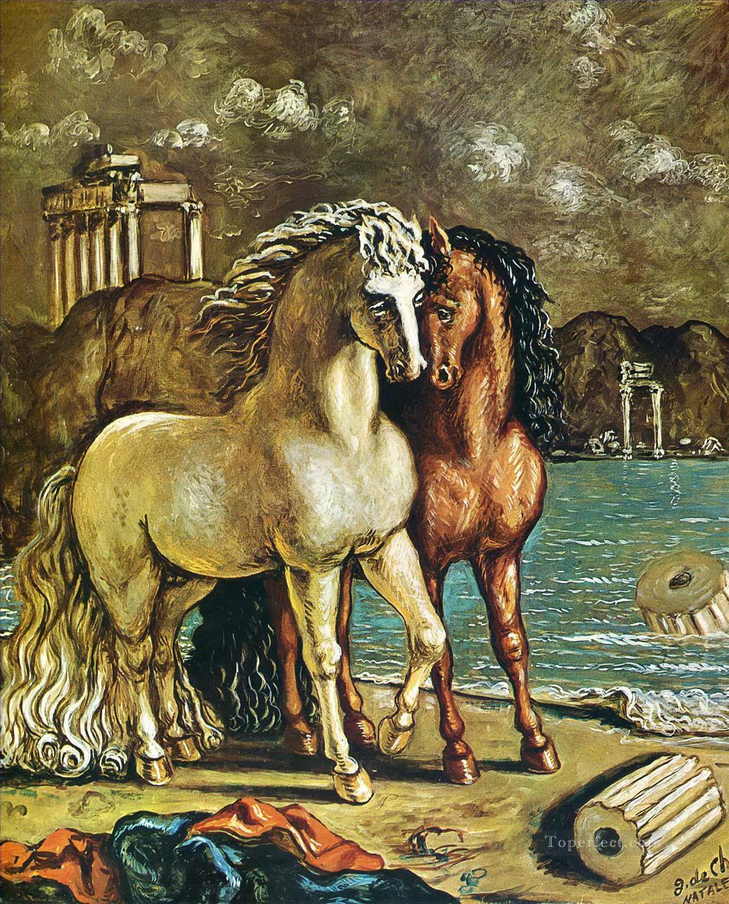 エーゲ海の海岸にあるアンティークの馬 1963 ジョルジョ・デ・キリコ 形而上学的シュルレアリスム油絵